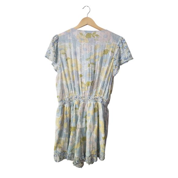 American Eagle Tie Front Floral Print Romper Blue Size Large - Picture 4 of 10